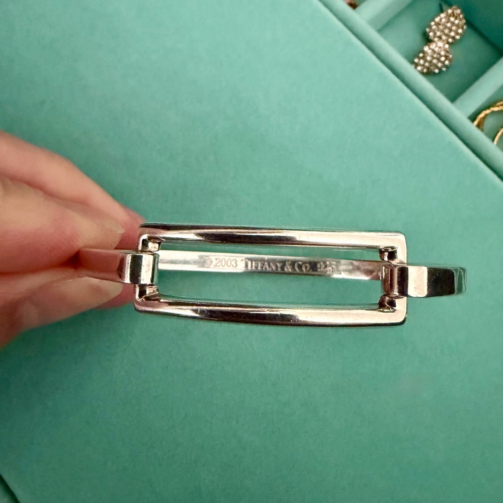 Tiffany & Co. 2003 Open Rectangle Bangle Bracelet 925 Sterling Silver - Picture 9 of 13